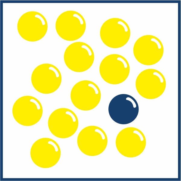 Piktogramm gelber Kugeln, dazwischen eine blaue