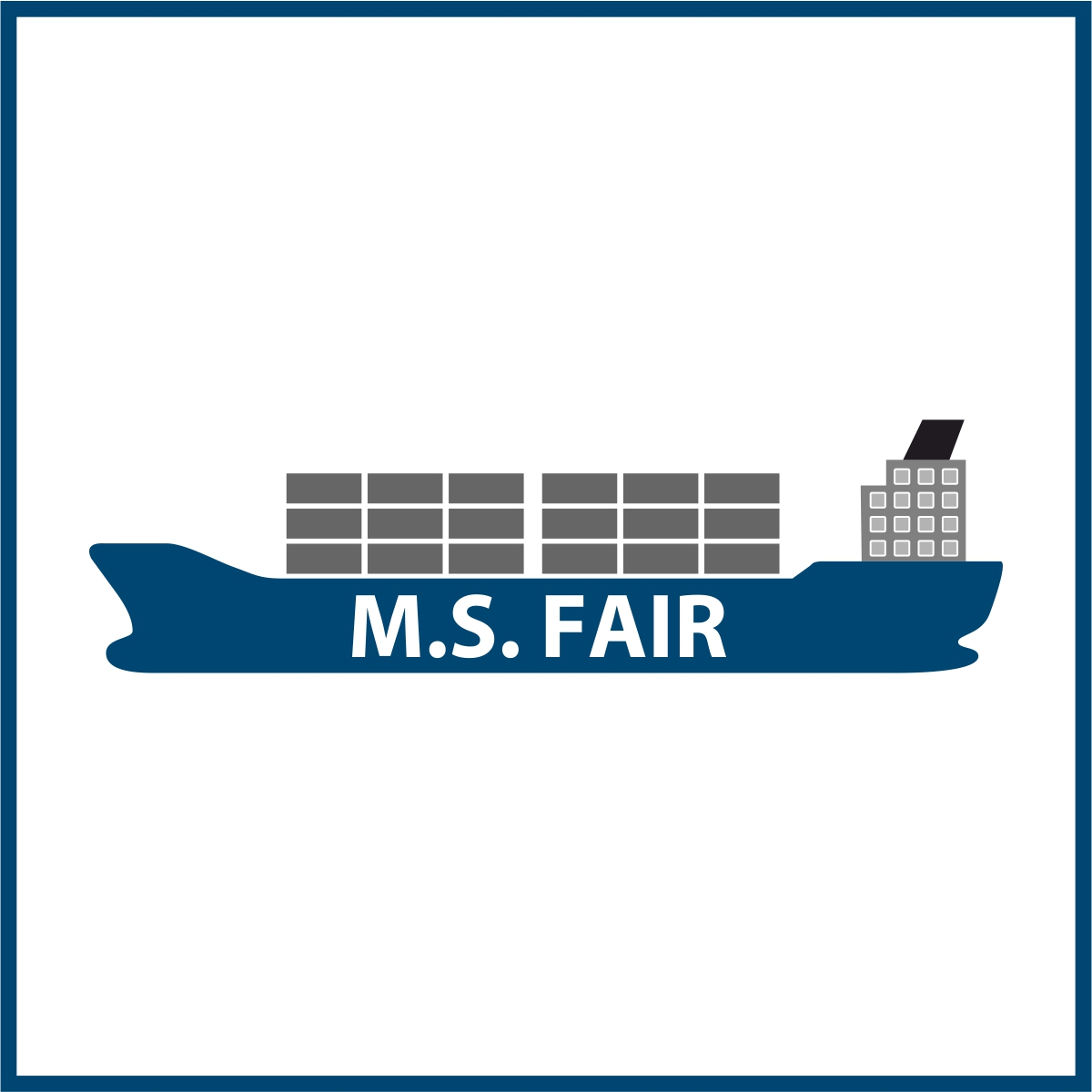 Piktogramm eines Containerschiffs mit dem Namen "M.S. Fair"