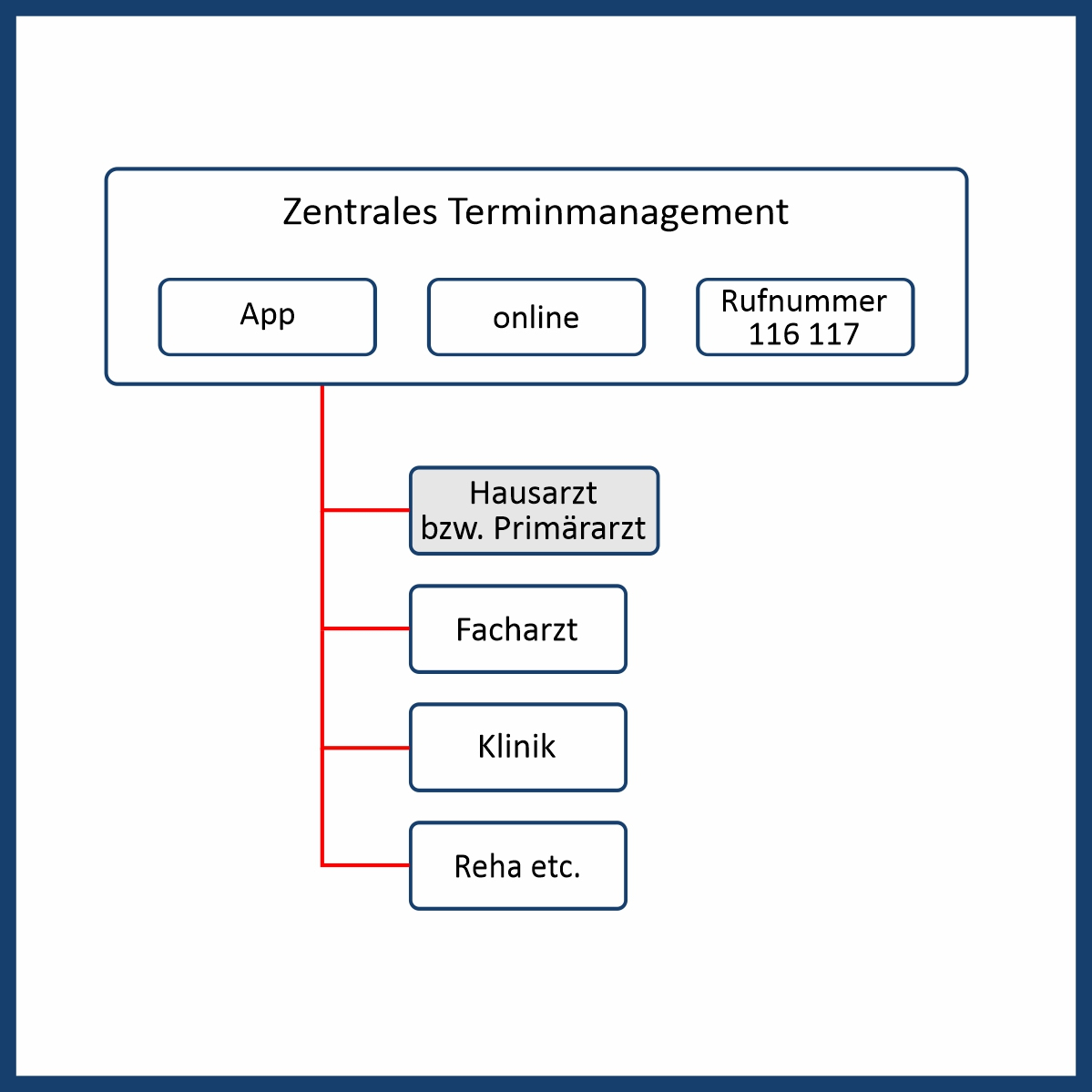Ablaufschema für ein zentrales medizinisches Terminmanagement