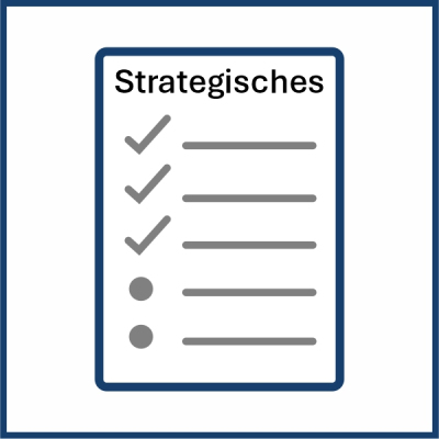 Piktogramm einer Checkliste mit der Überschrift "Strategisches"