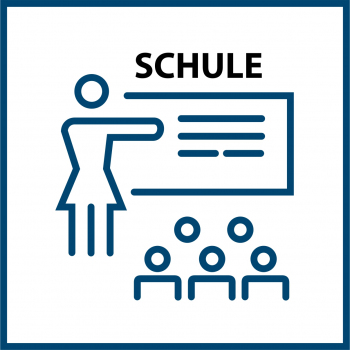 Piktogramm einer Lehrerin an einer Schultafel