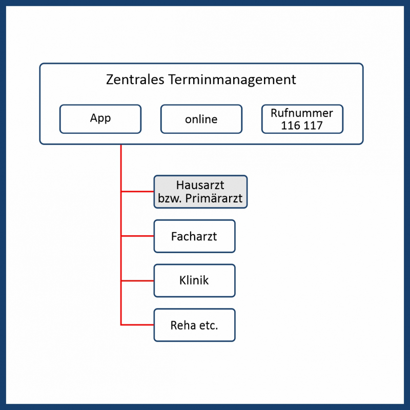 Ablaufschema für ein zentrales medizinisches Terminmanagement