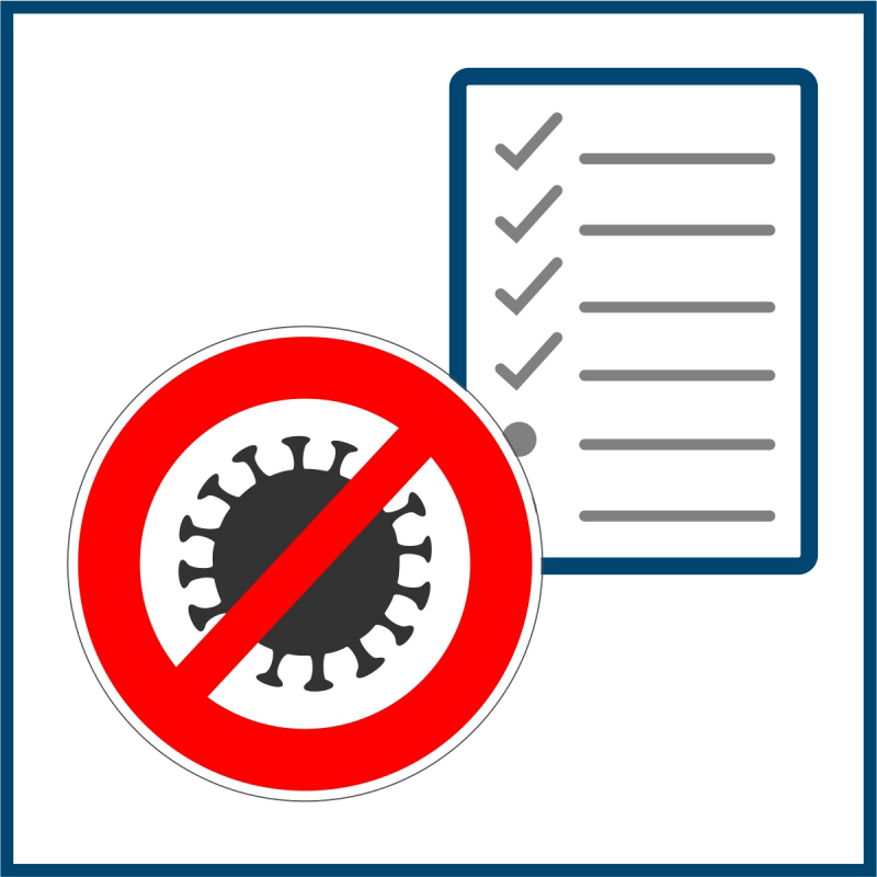 Piktogramm eines Virus' mit einer Checkliste im Hintergrund