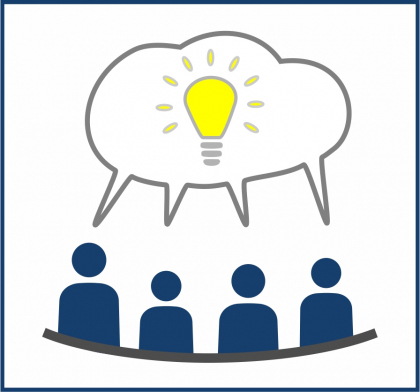 Piktogramm einer Personengruppe mit "Geistesblitz"