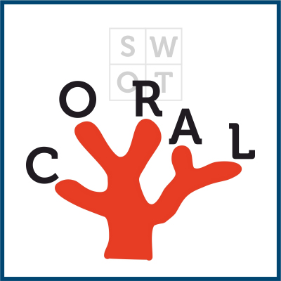 Piktogramm einer Koralle mit dem Text "CORAL"